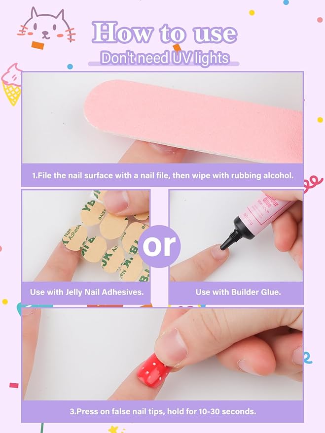 78 Pieces Press on Nails for Kids, EBANKU Child Fake Nails Cute Full Cover Short Stick On False Nail Kits Set for Little Girls with Nail Glue