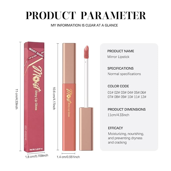 12 Colors Lip Gloss Set, High-Shine Waterproof Collection, Long Lasting Moisturizing Formula with Mirror Finish, Adult (1#, 1 Count (Pack of 1))