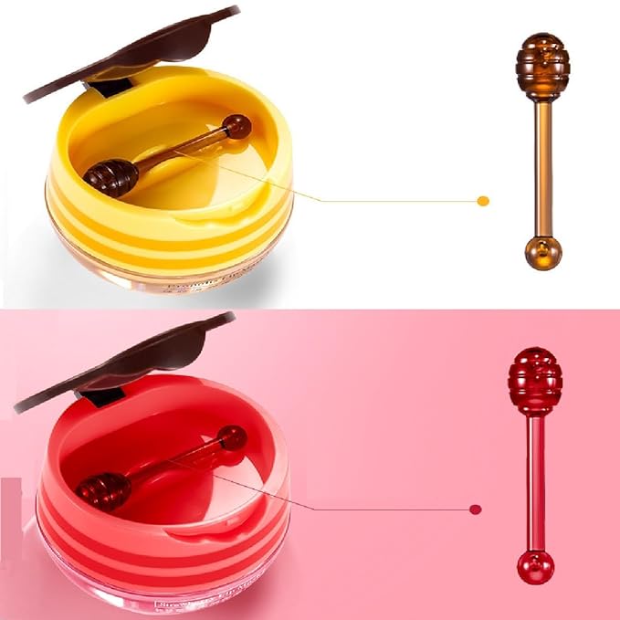 4 Pcs Bee Lip Balm Lip Mask Honey Pot, Honey & Strawberry Lip Mask Propolis Moisturizing Lip Balm Hydrating Prevention Dry and Cracked Lip Scrubs Exfoliator,Reduces Lip Lines.