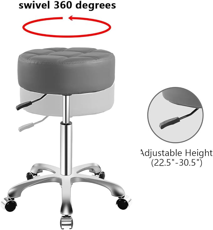 Rolling Stool for Work Medical Tattoo Salon Office, Heavy Duty Esthetician Stool with Wheels Adjustable Hydraulic Chair (Grey)