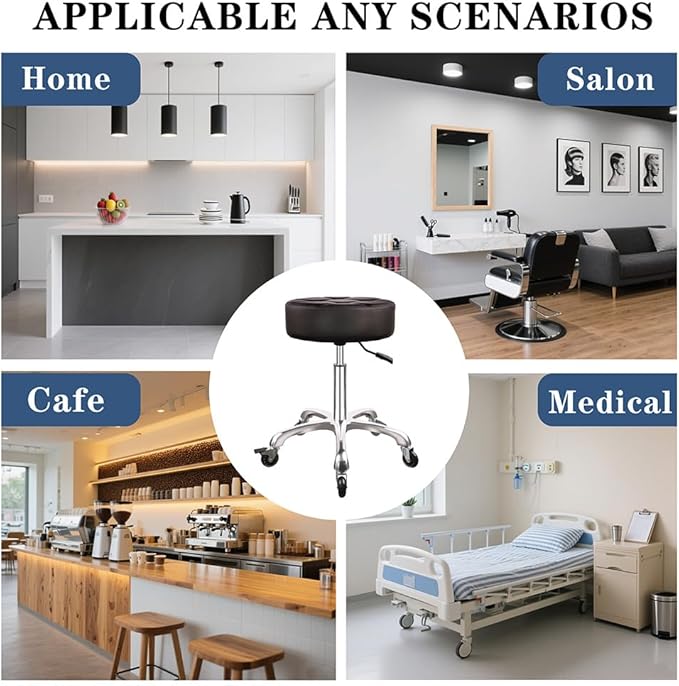 Rolling Stool with Wheels 12cm Ultra Thick Cushion Roller with Heavy Duty Swivel Desk,Adjustable Height Roller Stool for Massage Medical Tattoo Spa(Super Thick Cushion, Black)