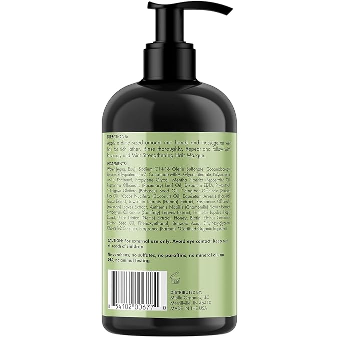 Mielle Organics Rosemary Mint Hair Strengthening Biotin Shampoo - Moisturizing Hair Shampoo for Women and Men to Gently Cleanse, Repair & Protect Strands (12 oz)