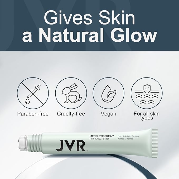 JVR Caffeine Eye Cream and Under Eyes Roller for Dark Circles and Puffiness, Fine Lines, Under-Eyes Bags, Eye Serum with Vitamin C, Hyaluronic Acid, 20 ml