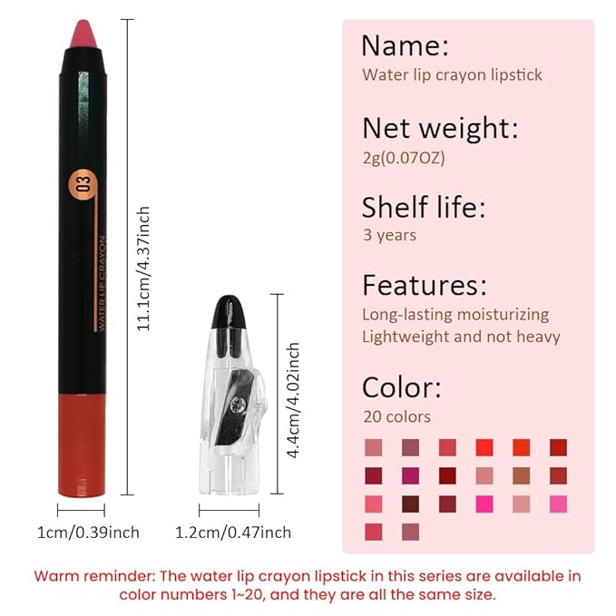Cherry Red Crayon Matte Lipstick Lip Liner Pencil, Moisture Smooth Lipstick Pencil, With pencil sharpener Sharpenable Lip Pencil, Ultimate Lip Crayon for Women Smudgeproof Waterproof 03#