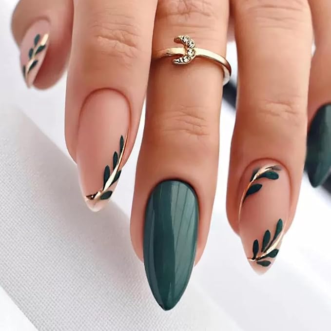 144 Pcs Press on Nails Medium Almond Fake Nails French Tip False Nails with Designs Glitter Glue on Nails Reusable Artificial Nail Full Cover Acrylic Stick on Nail for Women Manicure 6 Packs