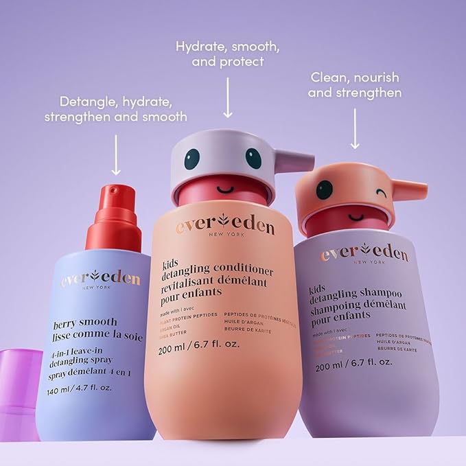 Evereden Happy Hair Duo for Kids: Vegan Shampoo and Conditioner Set with Detangler Brush - Strengthens & Smooths All Hair Types