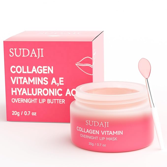 Collagen Lip Mask, Hydrating Lip Balm, Lip Moisture with Hyaluronic Acid & Vitamins E, A- Overnight Sleeping Nourishing Lip Butter Balm for Dry Lips 0.7 Oz