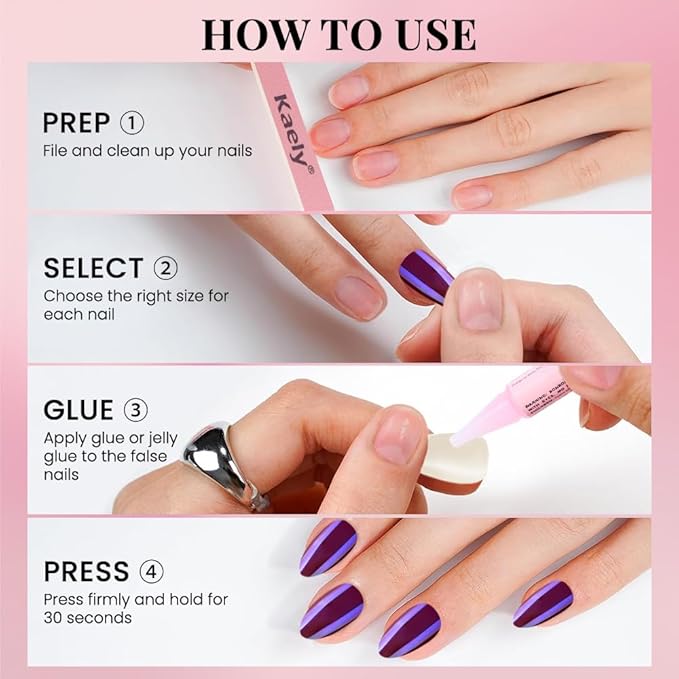 evpct Dark Purple Press on Nails Almond Short, Dark Purple Chrome Glazed Glossy Short Almond Soft Gel Press On Nails with Nail Glue for Women Gift, 15 Sizes 30Pcs Reusable Stick Acrylic Fake Nail Kit