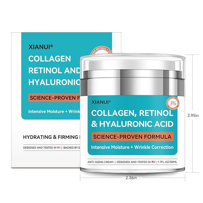 Retinol, Collagen & Hyaluronic Acid Face Cream - Anti-Aging Moisturizer for Face, Neck & Décolleté - Deep Nourishing, Firming & Wrinkle Reduction - Day & Night Use, 1.7 fl.oz.