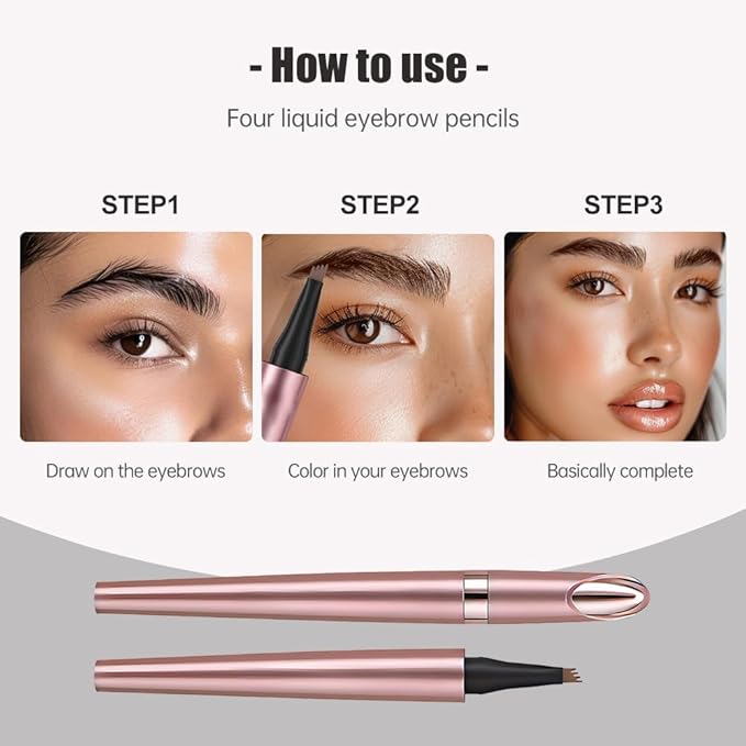 Microblading Eyebrow Pencil, 2026 New 3D Waterproof Eyebrow Pen, Four Tip Precision for Natural Gap Filling, Long-Lasting Eyebrow Makeup for Women (Black, 1 PCS)