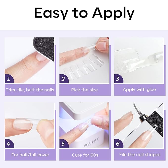 Modelones Medium Square Nail Tips - 510Pcs Fake Nails Gel Tips Pre-shaped Half Matte Full Cover Acrylic Gel Kit Press on Manicure Extension Art DIY Salon 15 Sizes