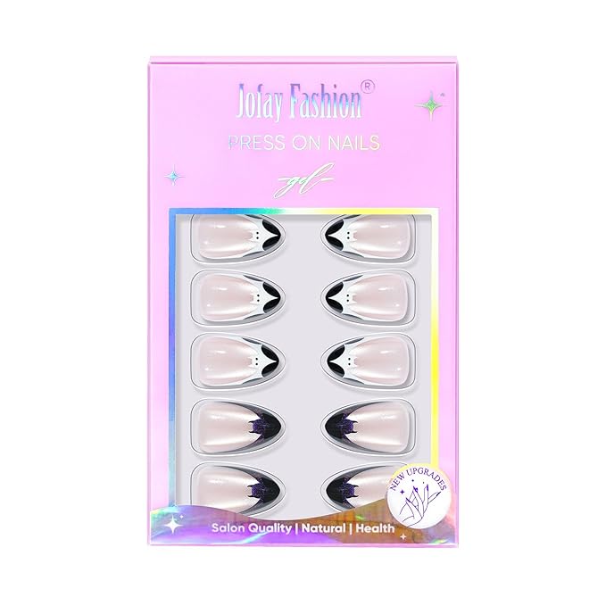 Halloween Press On Nails Almond - Batweb Spell, French Tip Press On Nails Cat Eye, Acrylic Square Short Halloween Nails with Nail Glue, Stick On Nails in 16 Sizes - 32 PCS Soft Gel Kit