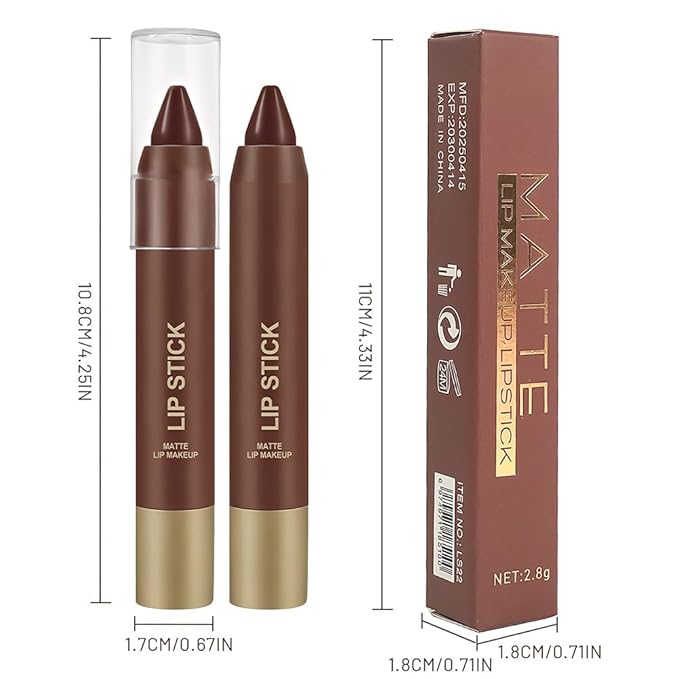 Matte Lipstick Crayon for Women, Warm Brown 24 Hour Lipstick Lip Liner Pencil, Neutral Lip Stick Lipliner Long Lasting Waterproof Smudge Proof, Vegan & Cruelty-Free, 02