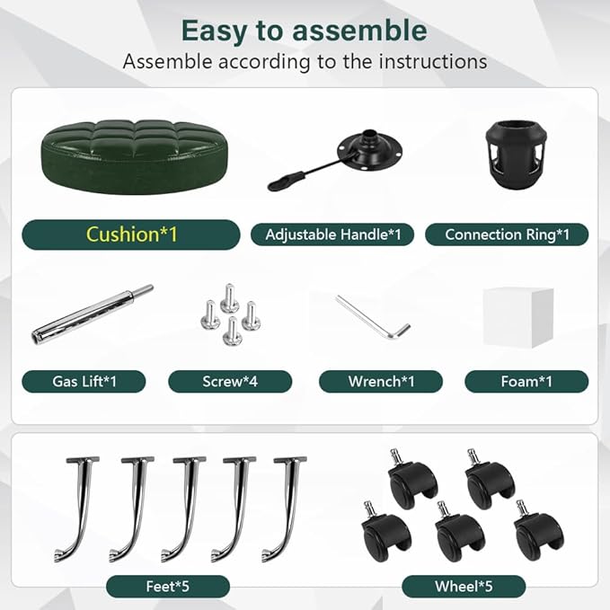 Classic Swivel Stool with Wheel for Salon Work Home SPA Shop Height-Adjustable and Cost-Effective Rolling Stool Chair Small (Green)