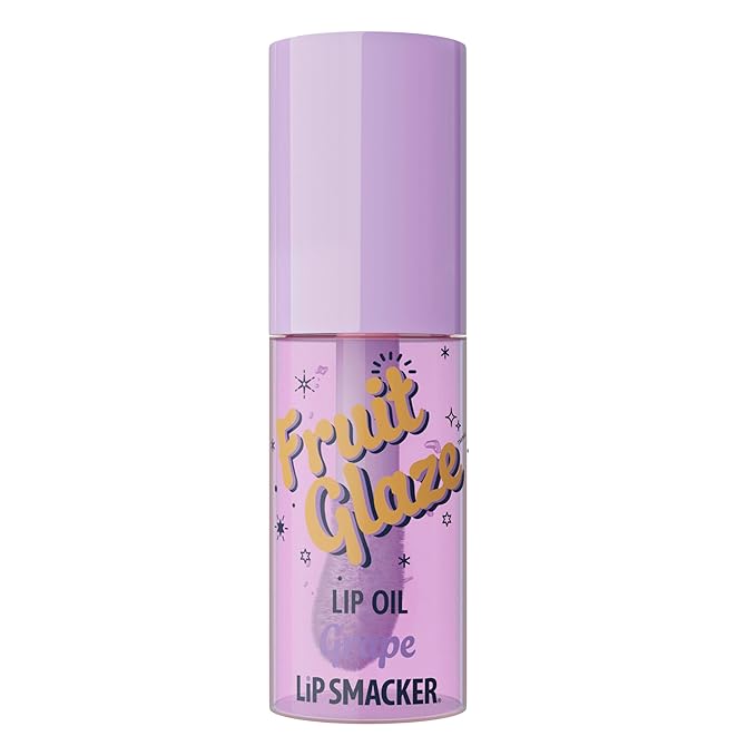 Lip Smacker Fruit Glaze Lip Oil, Ultra-Hydrating & Moisturizing with High-Shine Finish, Plush Applicator for Effortless Glide, Delicious Non-Sticky Flavor - Grape