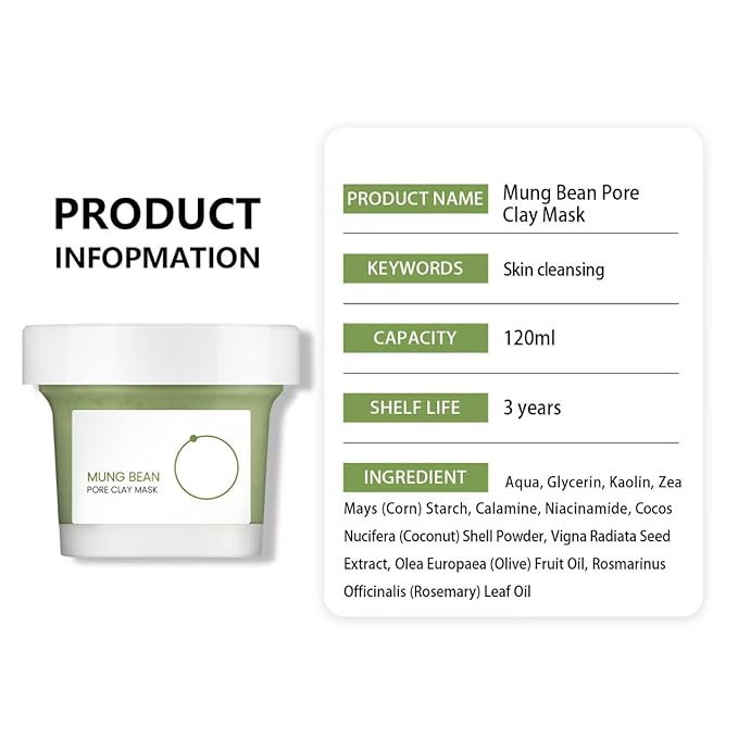 Mung Bean Pore Clay mask (4.05 fl oz /120ml) | Fragrance-Free | Wash Off Mask for Blackhead & Whitehead Care | Quick 3 Minute to Gently Cleanse, Exfoliate and Tighten Pores | Korean Skincare (1P)