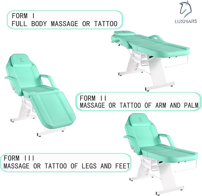 Massage Spa Bed Facial Chair Table Tattoo Chair 73in 3-Section Multipurpose Massage Bed Professional Facial Chair Tattoo Table Beauty Spa Salon Equipment Light Green