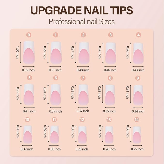Vansiho French Tip Press on Nails - 150Pcs Long Square Pink Gel Nail Tips, 3 in 1 Pre-French Gel Tips, Fake Nails for Nail Art DIY in 15 Sizes