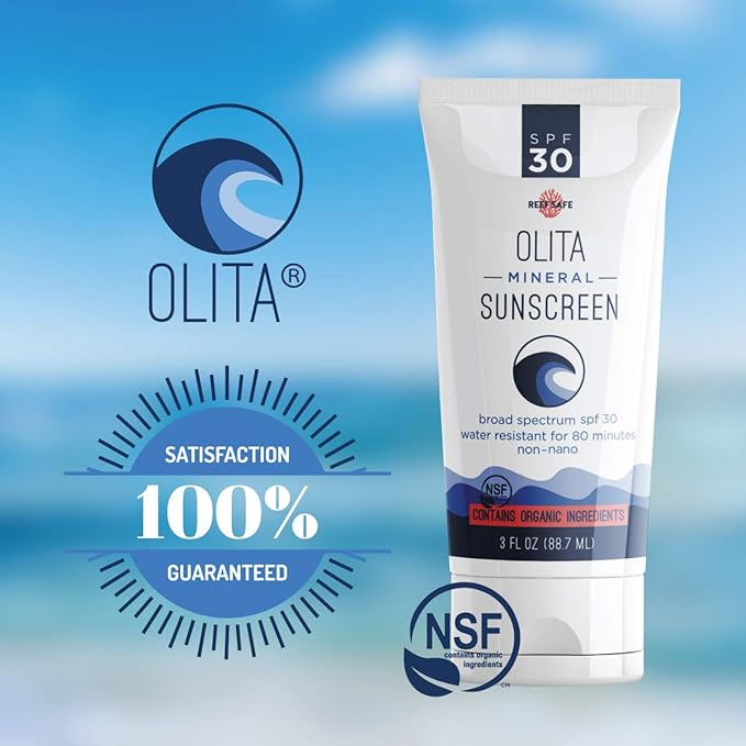 Olita Mineral Sunscreen SPF 30 Lotion - Fragrance Free - 3 oz - Broad Spectrum, Chemical Free, All-Natural, Reef Safe, Organic, Zinc Sunblock, Water-Resistant