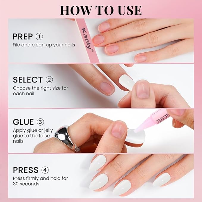 evpct Glossy Press on Nails Short Almond Short for Women, White Fake Nail with Glue Salon Quality Reusable Stick on Nails In 15 Sizes 30Pcs Full Cover False Nail Soft Gel Set Kit for Gift, 18