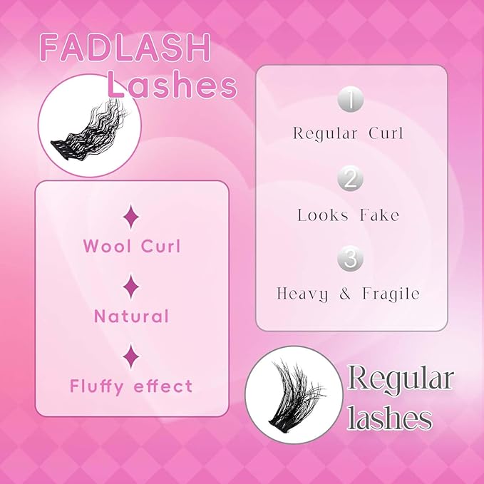 Cluster Lashes D Curl Lash Clusters Wool Curly Wispy Lashes Fluffy Eyelash Clusters Natural Look Thin Band & Soft Individual Lashes Cluster Volume at Home(DM20-D-10-16MIX)