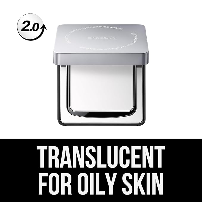 CARSLAN 2.0 Black Magnet Soft Focus Powder, Waterproof Translucent Pressed Setting Powder, 24H Longlasting Talc-Free Face Powder, Oil Control Compact Makeup,02 Translucent For Oily Skin, 0.28Oz