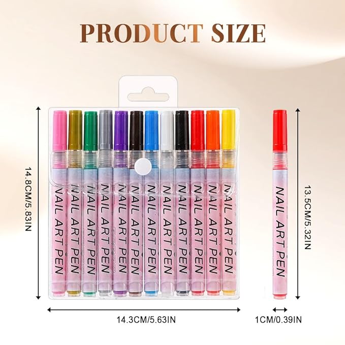 12 Colors Nail Art Pens Set, 2026 New Nail Marker, Fine Tip Nail Art Pen 0.5mm, Portable Nail Art Tools for Home Salon, Nail Art Pen Set for Beginners (36pcs)