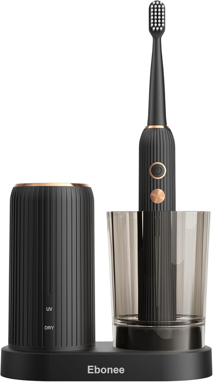 Sonic Electric Toothbrush for Adults with Drying Storage Holder, 8 Brush Heads, Smart Timer, USB Rechargeable, Deep Clean Power – Classic Black Edition