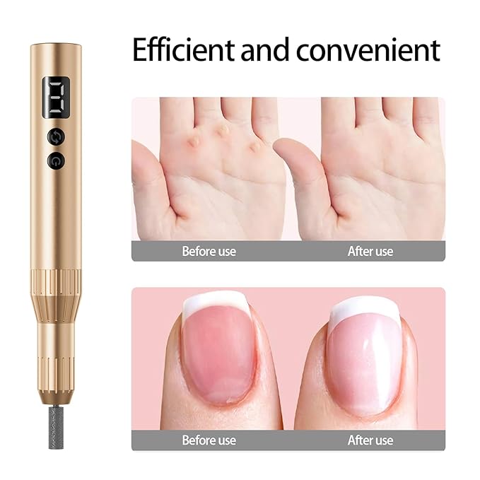 Electric Nail Drill Professional Machine Efile Manicure Pedicure Tools Portable File for Acrylic Gel Dip Powder Nails Salon Use Manicure Pedicure Nail Supplies (Gold)