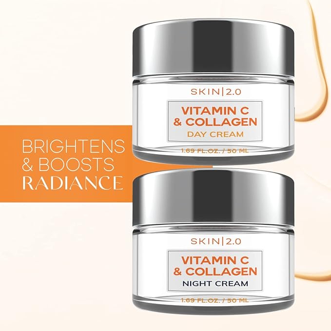 Vitamin C & Collagen Day & Night Face Moisturizer Cream - Dermatologist Tested, Brightening, Anti-Aging, Clean Beauty, Cruelty-Free Korean Skincare for All Skin Types - 1.69 oz (2-Pack)