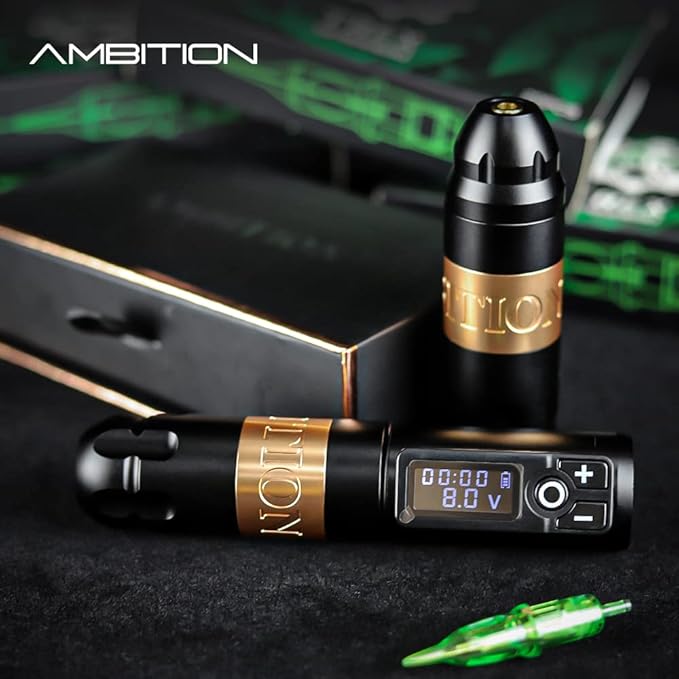 Ambition Soldier Rotary Battery Pen Tattoo Cartridge Machine with 2400mAh Wireless Power Japan Coreless Motor Digital LED Display Tattoo Equipment Supply for Professionals and Beginners Tattoo Artists