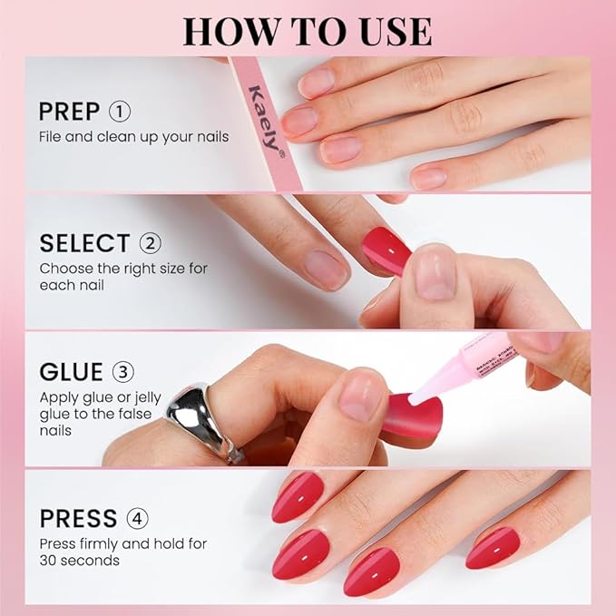 evpct Glossy Press on Nails Short Almond Short for Women, Vermillion Red Fake Nail with Glue Salon Quality Reusable Stick on Nails In 15 Sizes 30Pcs Full Cover False Nail Soft Gel Set Kit for Gift, 24