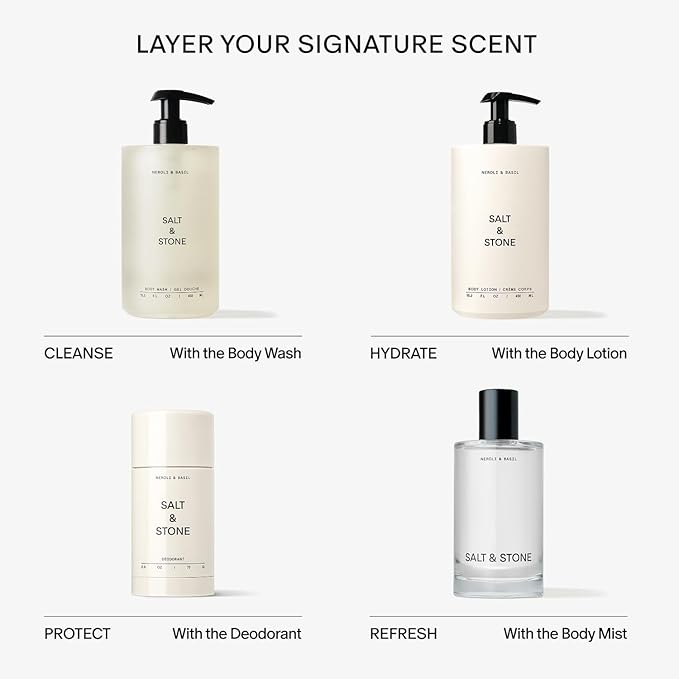 Salt & Stone Body Mist, Neroli & Basil Scent, Skincare Infused Hair & Body Spray for Women and Men, Hydrating Fragrance with Glycerin and Red Algae, Vegan, Cruelty Free, 3.4 fl oz