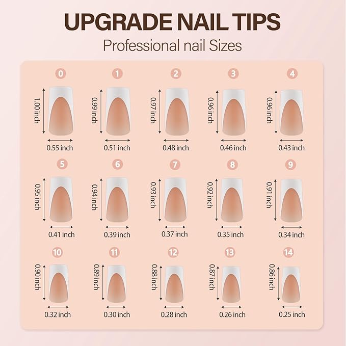 Vansiho Deep Gel Nail Tips - 150pcs Long Square Tips, Brown French Tips, Press On Nails for DIY Nail Art, 15 Sizes