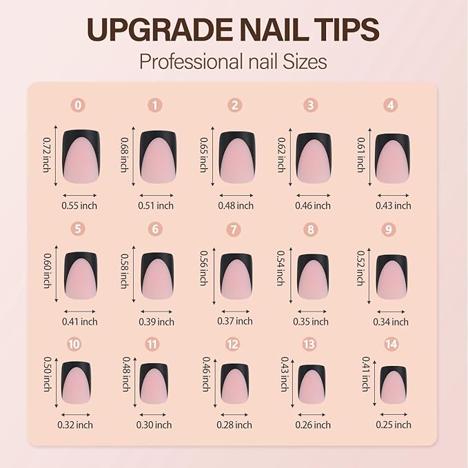 150Pcs Deep French Gel Nail Tips Pink, Vansiho Black Short Square French Tips Press on Nails, Square Soft Gel Nails for Nail Art DIY 15 Sizes