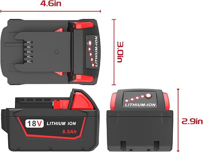 2 Pack 6.5Ah 18V Batteries Replace for Milwaukee M18 Battery Lithium lon 48-11-1860 48-11-1850, Compatible with m18 Milwaukee Battery Charger and 18 Volt Cordless Power Tools