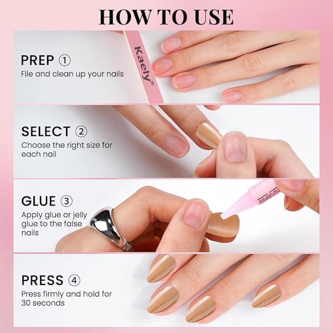 evpct Press on Nails Almond Short, Nude Brown Glitter Shimmer Shiny Short Almond Fake Nails for Women Gift, Soft Gel Press Glue On Nails with Nail Glue, 30Pcs Reusable Acrylic Fake Nail Manicure Kit