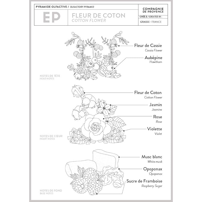 Compagnie de Provence Savon de Marseille Extra Pure Liquid Soap - Cotton Flower -16.7 Fl Oz Glass Pump Bottle and 33.8 fl oz Plastic Bottle Refill