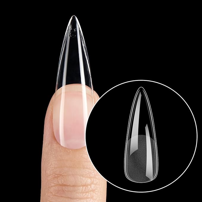 Beetles Gel Nail Tips Etch-X, Stiletto Medium, 288Pcs 12 Sizes, Pre-Etched Half Matte Full Cover Soft Acrylic False Nail Tips Pre-Shaped Easy DIY Fall Halloween Nail Extension Salon Gift for Women