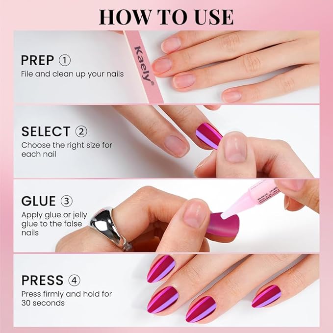 evpct Dark Red Press on Nails Almond Short, Dark Purple Red Chrome Glazed Glossy Short Almond Soft Gel Press On Nails with Nail Glue for Women Gift, 15 Sizes 30Pcs Reusable Stick Acrylic Fake Nail Kit