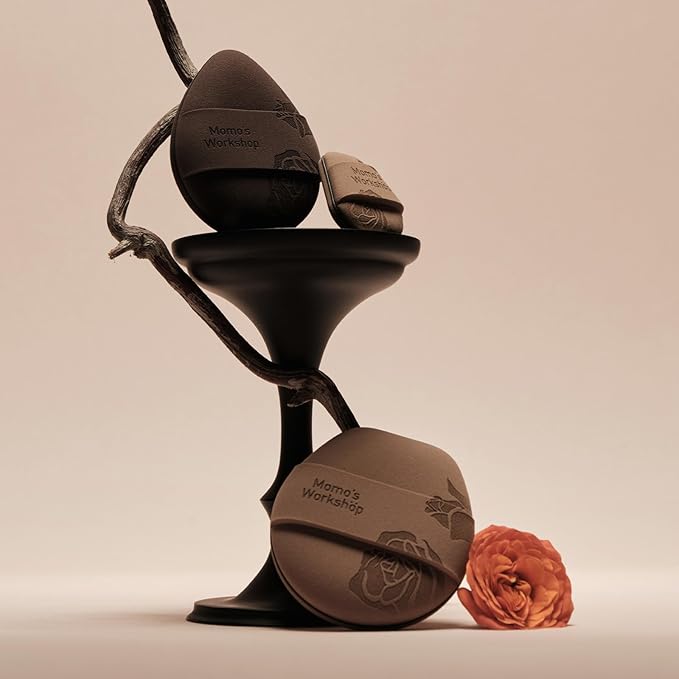 Rose Tatami Makeup Sponge Set,Double-Sided Egg Shape Rubycell for Liquid Foundations, Non-Absorbent & Fast Blending,Soft, Fluffy & Bouncy, 2 Beauty Puffs &Storage Case