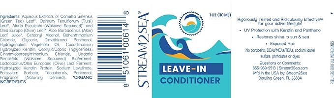 Stream2Sea Travel Size Sulfate Free Leave-In Hair Conditioner with Sun Protection, 1oz Each, Pack of 3