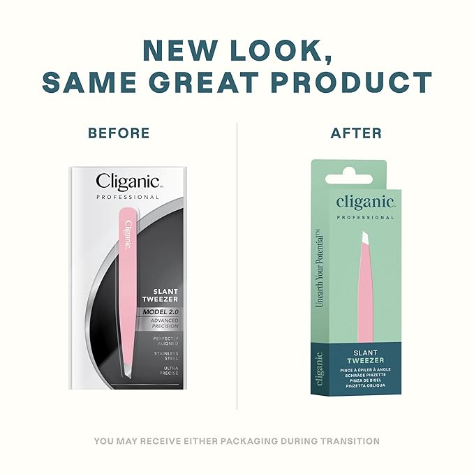 Cliganic Professional Eyebrow Tweezers Slant Tip (Pink) - Precision for Men & Women, Stainless Steel Best for Plucking Chin Facial Hair