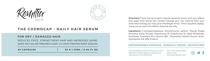 Remilia Hair | Keratin Hair Capsules with Pro-Vitamin B5 β Nourishing Leave-In Hair Serum for Smoothness, Shine & Hydration β 30 Softgel Capsules