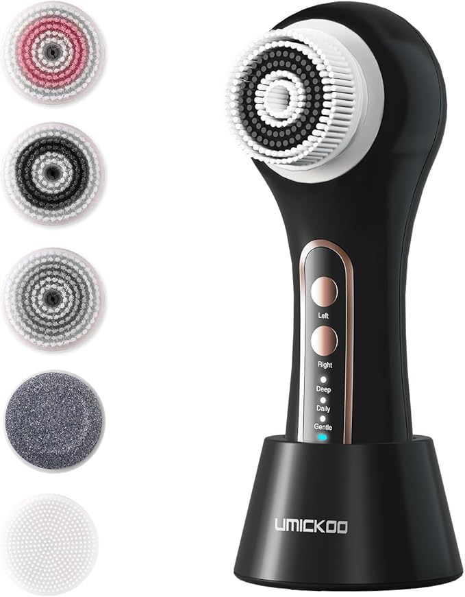 Face Scrubber Exfoliator,Facial Cleansing Brush Rechargeable IPX7 Waterproof with 5 Brush Heads,Electric Face Spin Brush for Exfoliating, Massaging and Deep Cleansing (Black Color)