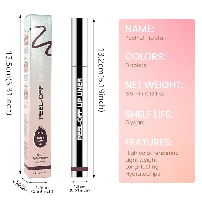 Matte Lip Stain Peel Off Lip liner with Tweezer, Dark Brown Peel Off Lip Stain, Long Lasting Waterproof Lipstick Lip Gloss Tattoo, Transfer-proof for All Skin Types, 0.12 fl oz 05#