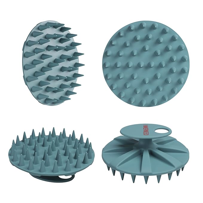 Scalp Massager Shampoo Brush, Wet & Dry Manual Scalp Care Head Scrubber Hair Washing, Soft Silicone Bristles, for Hair Growth, Dandruff Removal, Comfortable for All Hair Types (Dark Green+Gray)