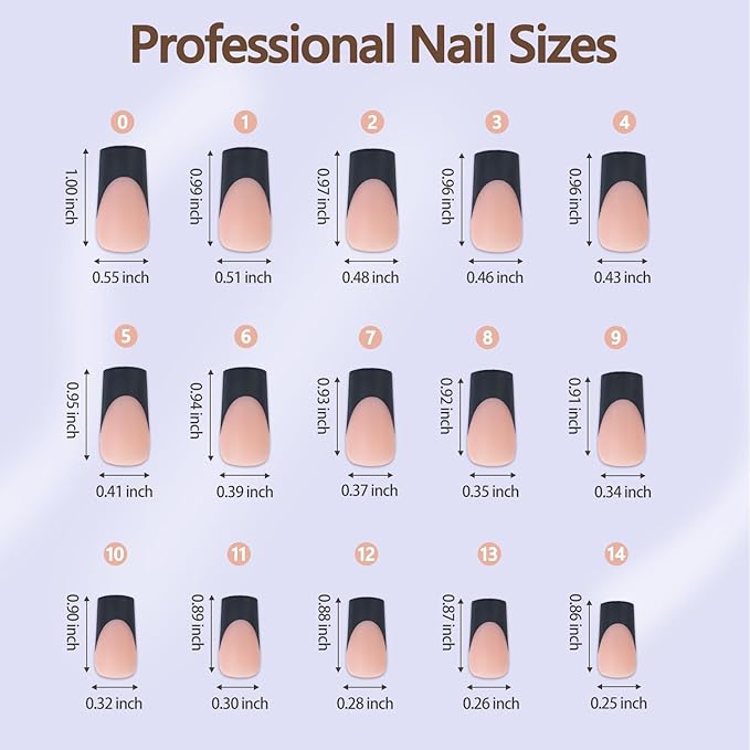 Misssix Black French Gel Nail Tips, 240Pcs French Tip Press on Nails Long Square, No Need to File 3 in 1 Tips Pre-lasting, Fake Nails for Nail Art DIY 15 Sizes