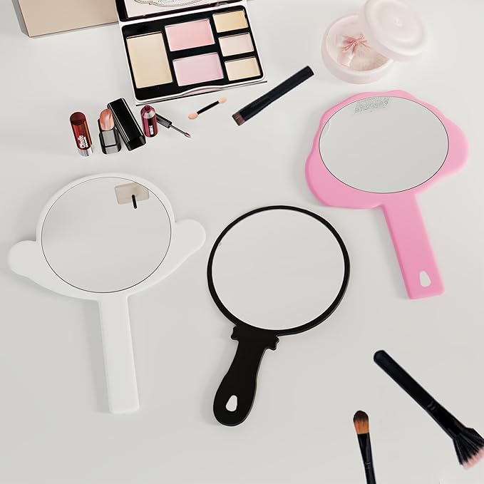 2 Pcs Hand Mirror, Salon Barber Hairdressing Handheld Mirror with Handle,Multi-Purpose Compact Travel Makeup Pocket Mirror, Gift for Women/Men (White, 5.91" Lx 7.87" W)