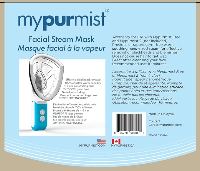 Mypurmistยฎ Essential Kit Plus Facial Steam - Steam Inhaler & Facial Steamer Combo, Personal Handheld Ultrapure Steam - Sinus Congestion Cold Cough Relief Vocal Care Skincare (Plug-in)